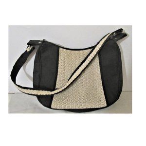 beige weave on canvas shoulder bag - stylized, medium